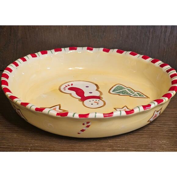 Old Fashion Ginger & Spice Gingerbread Pie Plate Dish Christmas Winter 10" x 2" - Picture 2 of 3